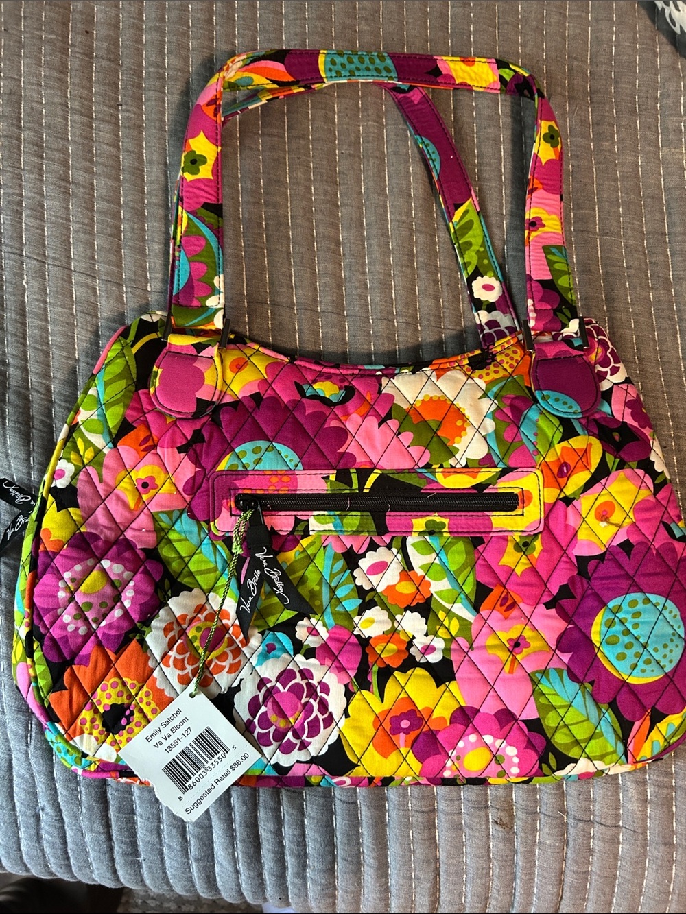 Vera Bradley Bright Floral Quilted Tote in Pink, Yellow & Green. Emily Satchel.